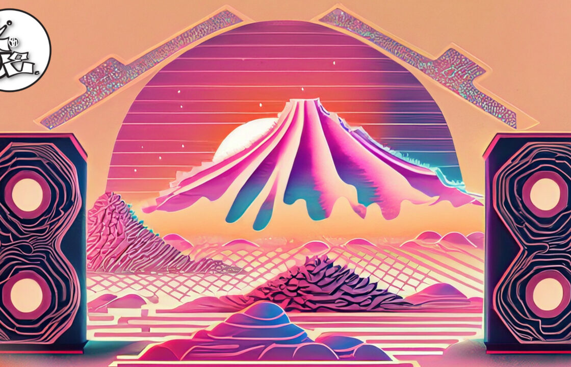 Japanese City Pop Cover Art. Mountains of Japan circa 1977 with a splash of 90s style.