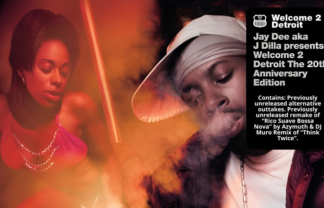 Album cover for Welcome 2 Detroit (20th Anniversary Edition) by Jay Dee aka J Dilla, featuring a warm-toned portrait of a woman and J Dilla surrounded by orange smoke, highlighting the reissue’s inclusion of unreleased mixes like “Rico Suave Bossa Nova” by Azymuth and DJ Muro’s “Think Twice” remix.